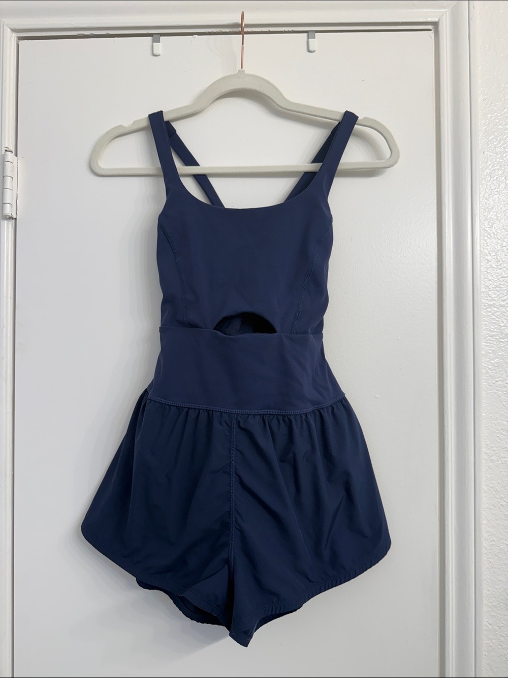 Free People Navy Righteous Runsie Cutout Short Romper